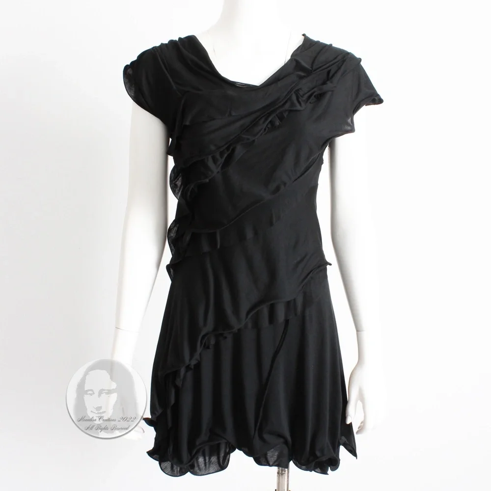 Nina Ricci Dress Mini LBD Little Black Dress Asymmetric Ruffles Size 34 Italy - Picture 4 of 9